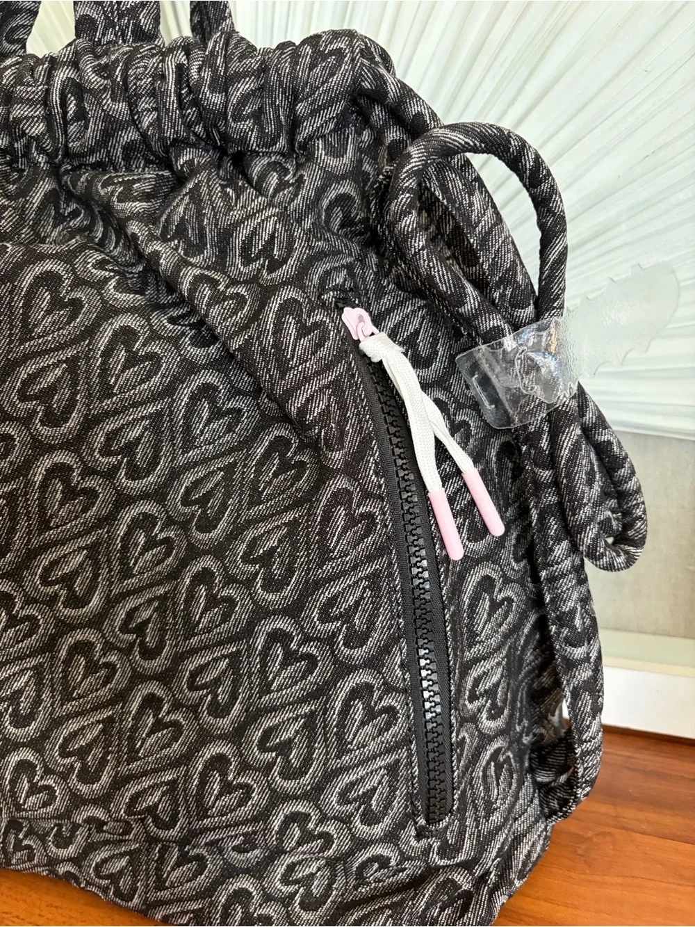 Wildfox Charcoal Heart-Print Drawstring Tote